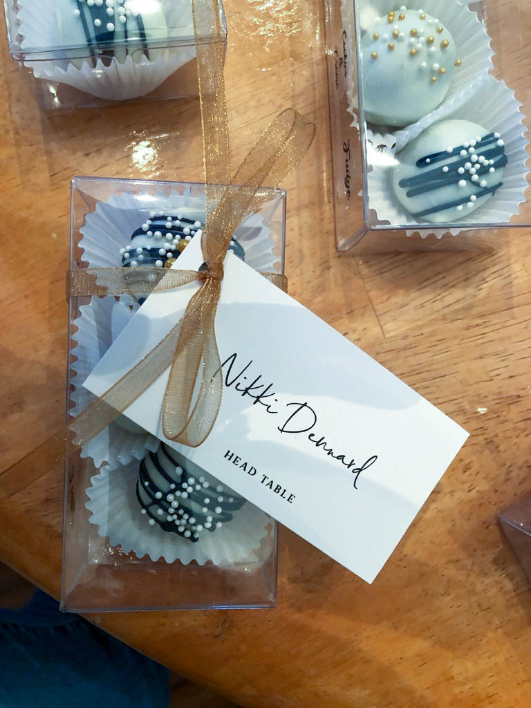 Chocolate Truffles for a wedding on display with name cards