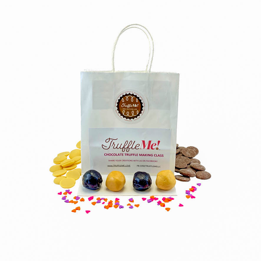 Truffle Me! Bag with contents for an online chocolate truffle making class
