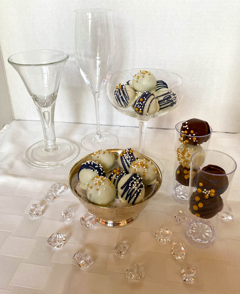 wedding truffle decorations on fancy white table cloth